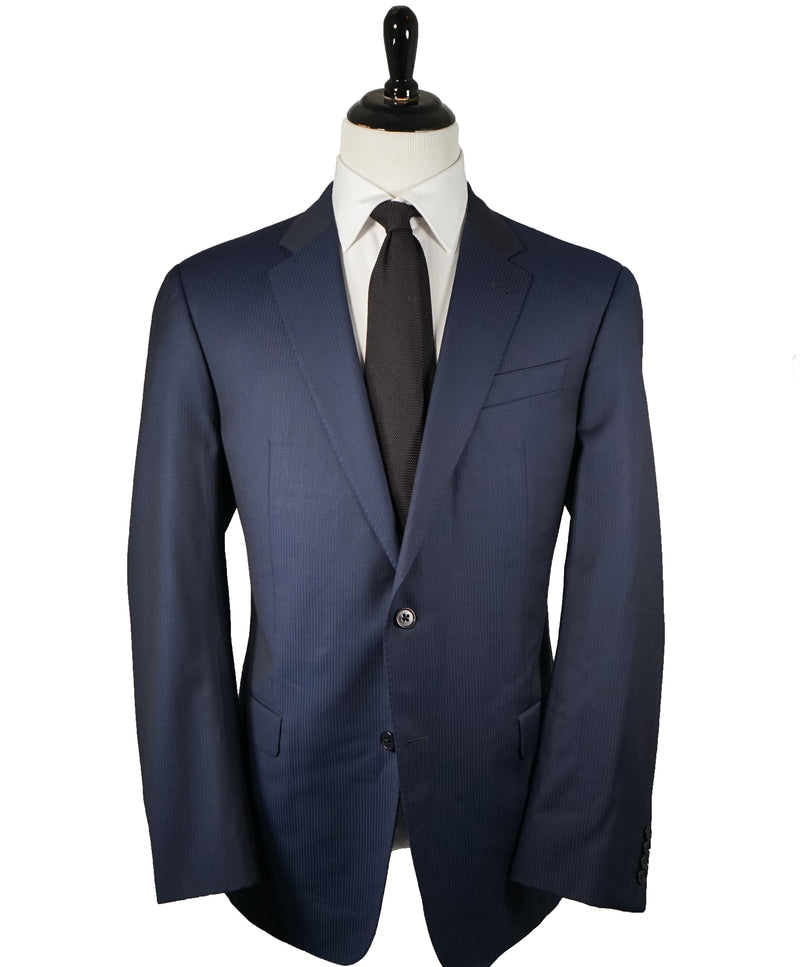 ARMANI COLLEZIONI - Textured Blue Tonal Stripe “G Line” Super 130’s Wool Suit - 48L