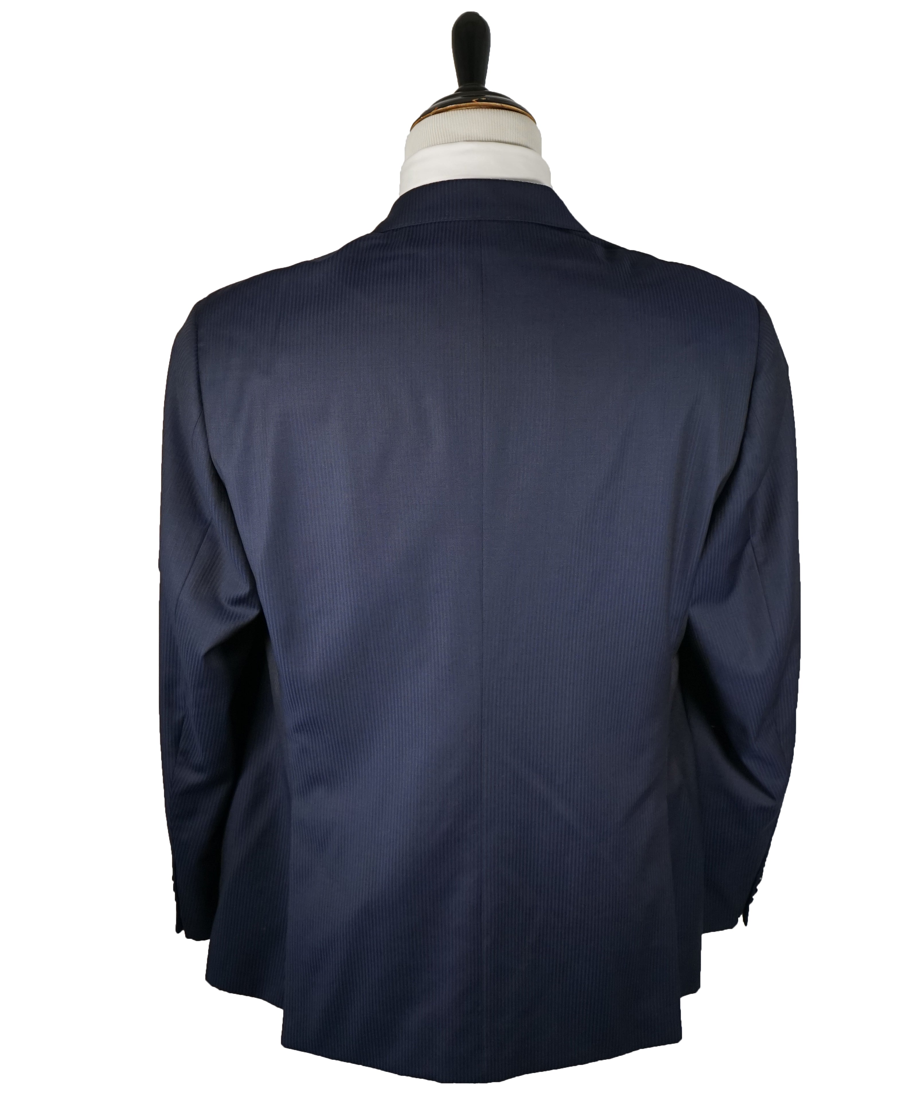 ARMANI COLLEZIONI - Textured Blue Tonal Stripe “G Line” Super 130’s Wool Suit - 48R