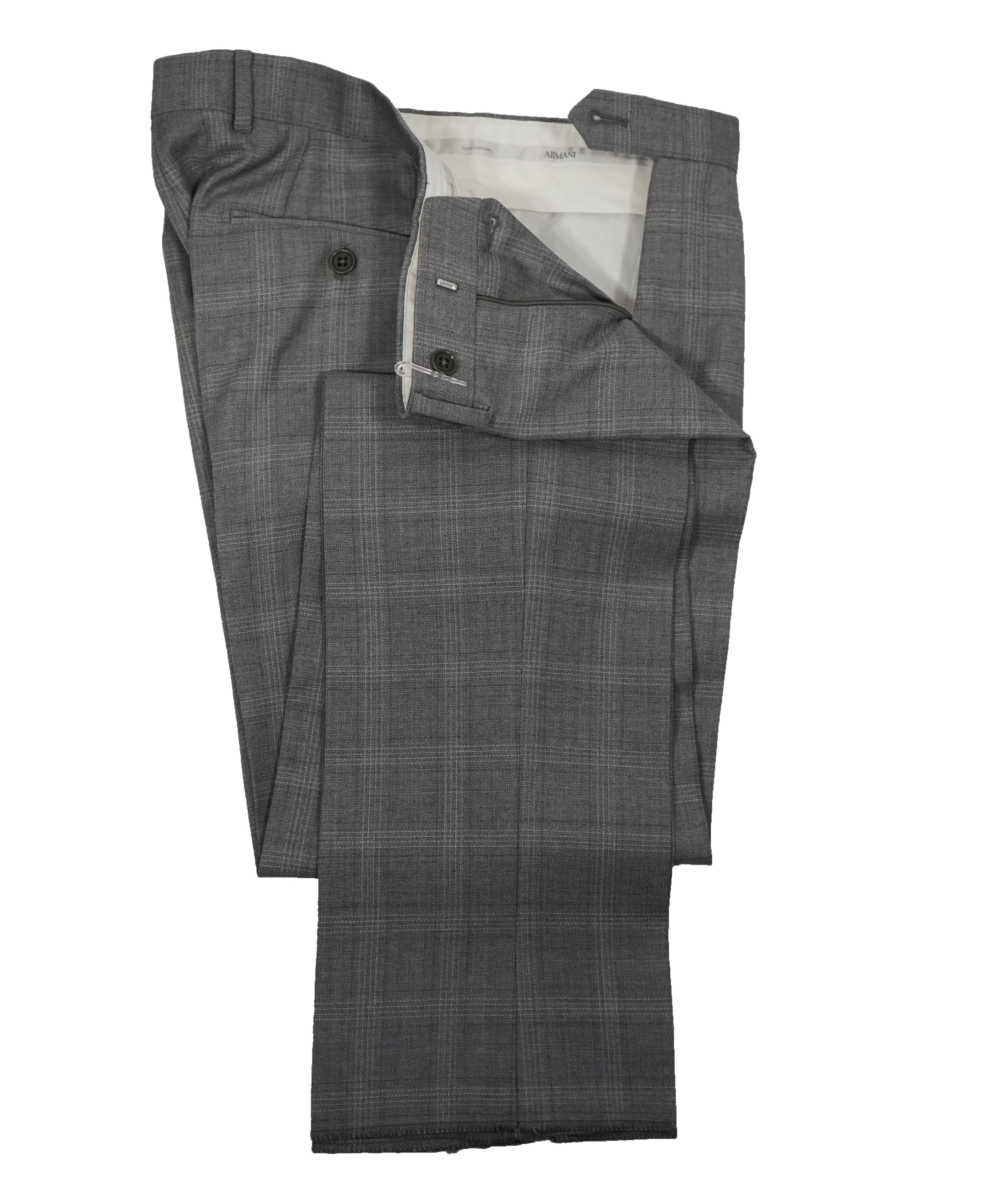 ARMANI COLLEZIONI - Textured Gray Plaid Check “G Line” Wool Suit - 36R