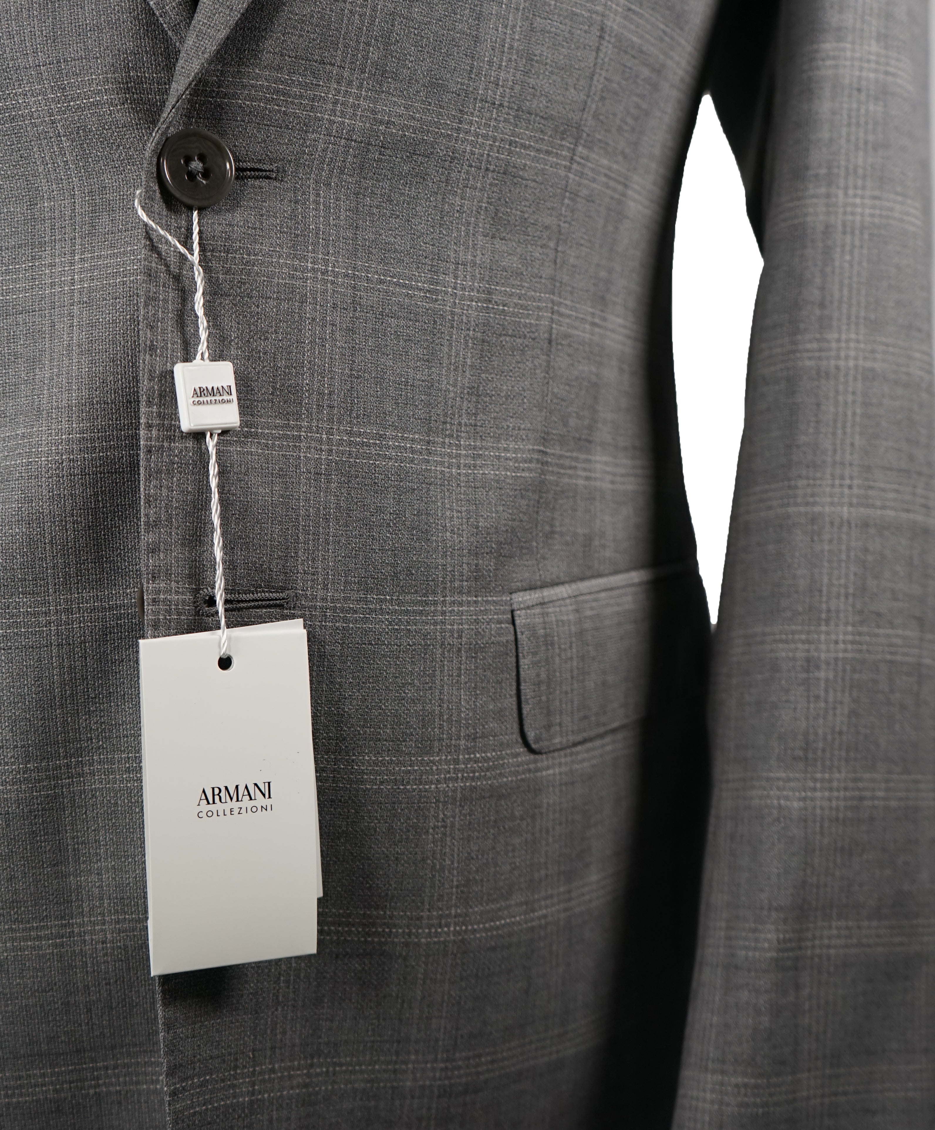 ARMANI COLLEZIONI - Textured Gray Plaid Check “G Line” Wool Suit - 36R