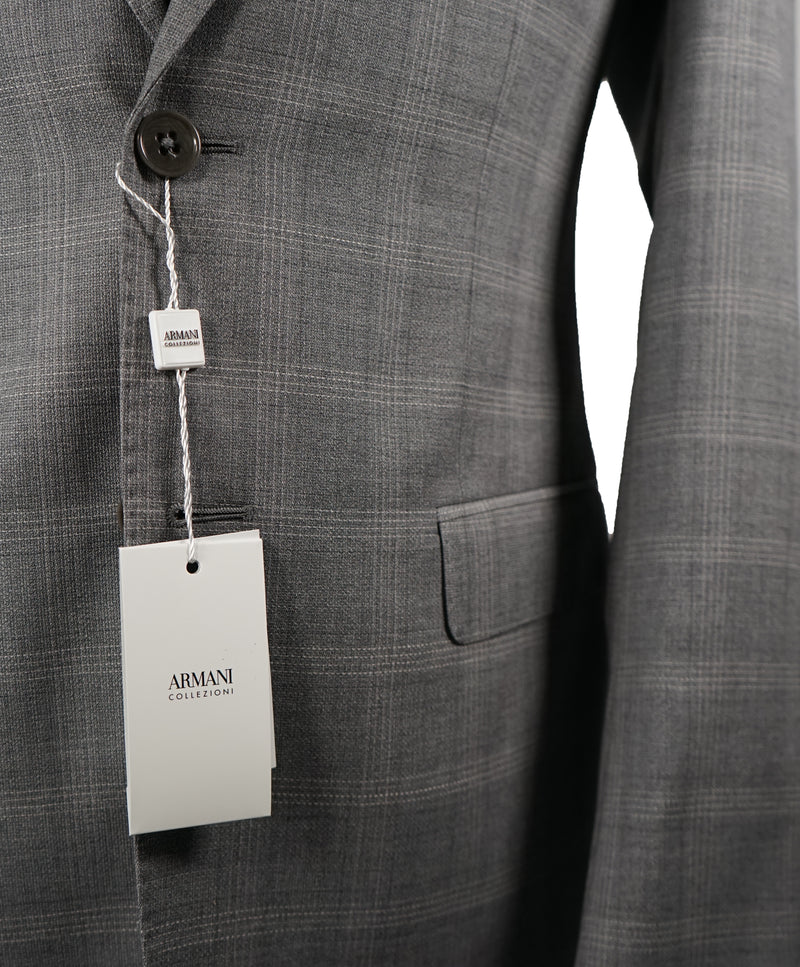 ARMANI COLLEZIONI -Textured Gray Plaid Check “G Line” Wool Suit - 42R