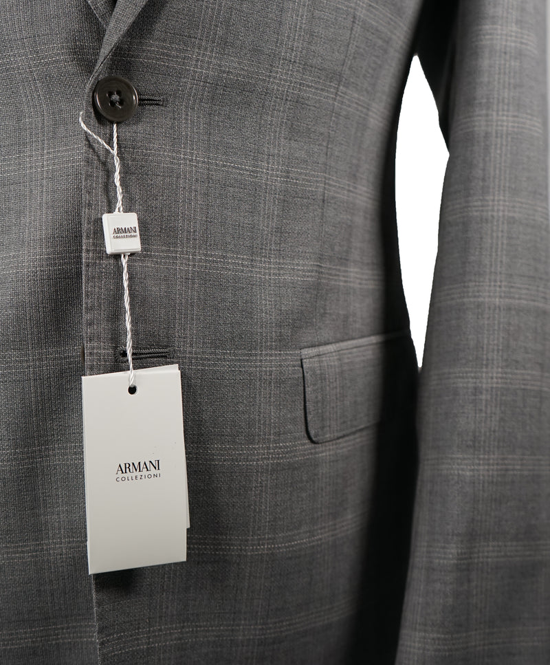 ARMANI COLLEZIONI - Textured Gray Plaid Check “G Line” Wool Suit- 40R