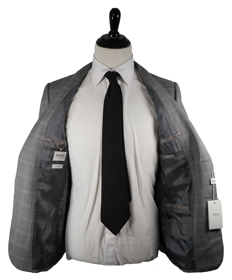 ARMANI COLLEZIONI - Textured Gray Plaid Check “G Line” Wool Suit - 38R