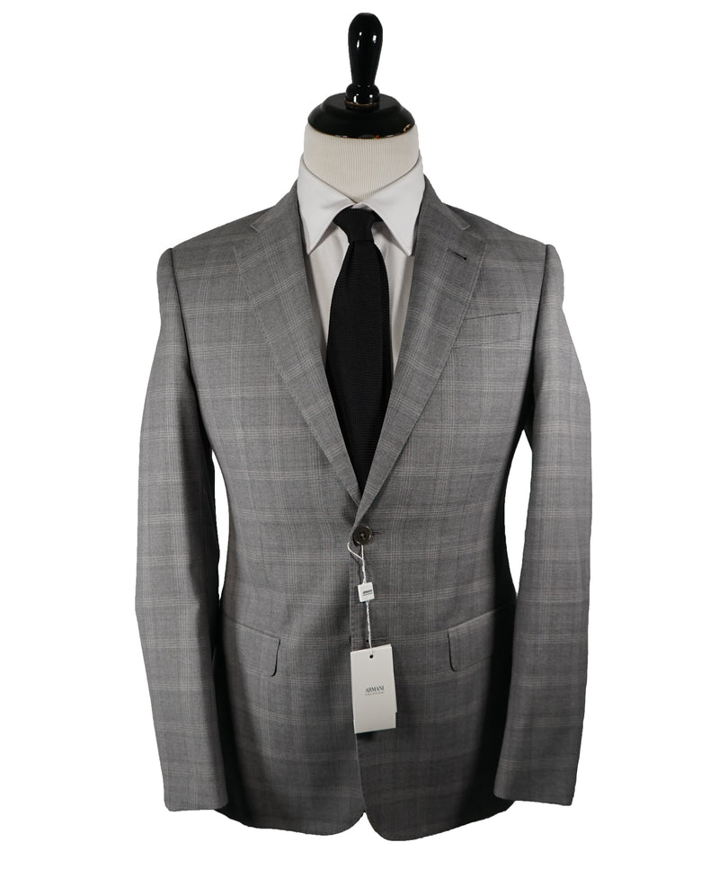 ARMANI COLLEZIONI - Textured Gray Plaid Check “G Line” Wool Suit - 36R