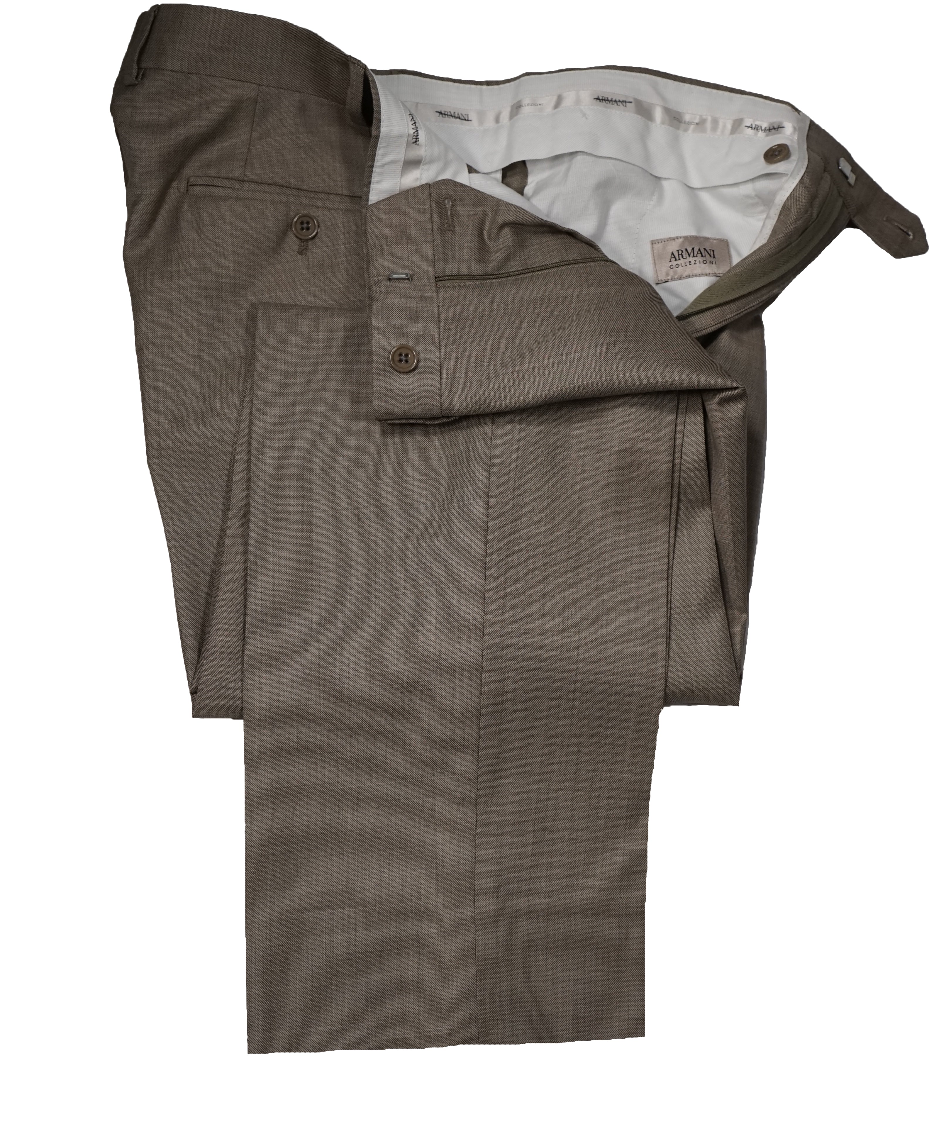 ARMANI COLLEZIONI - Textured Sand Wool Flat Front Dress Pants - 33W