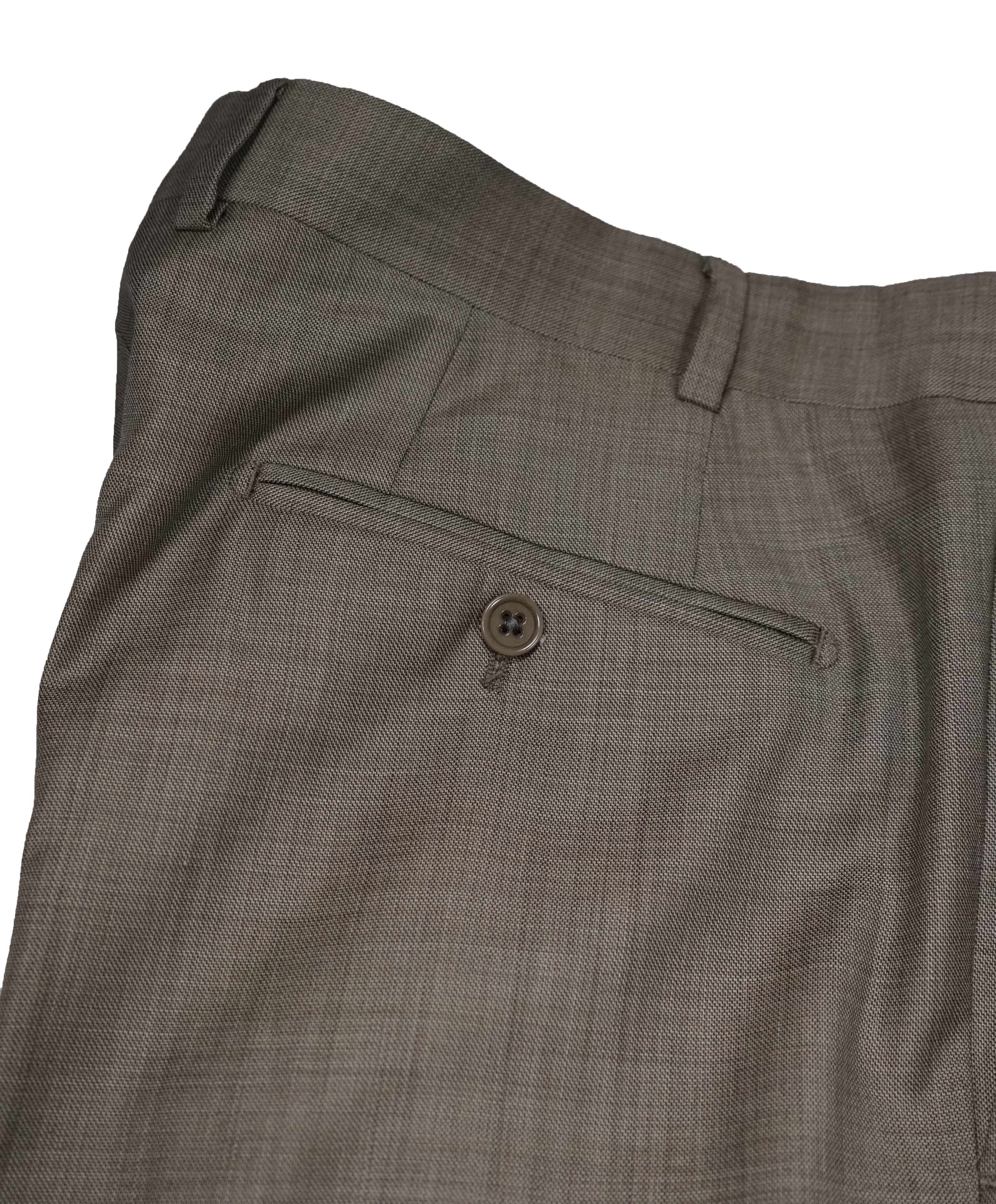 ARMANI COLLEZIONI - Textured Sand Wool Flat Front Dress Pants - 33W