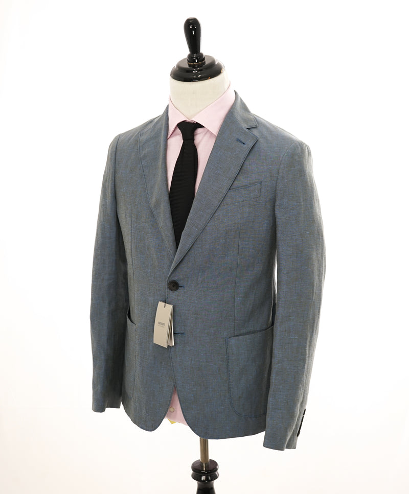 ARMANI COLLEZIONI - Medium Blue Melange Semi-Lined Linen Blazer - 40R