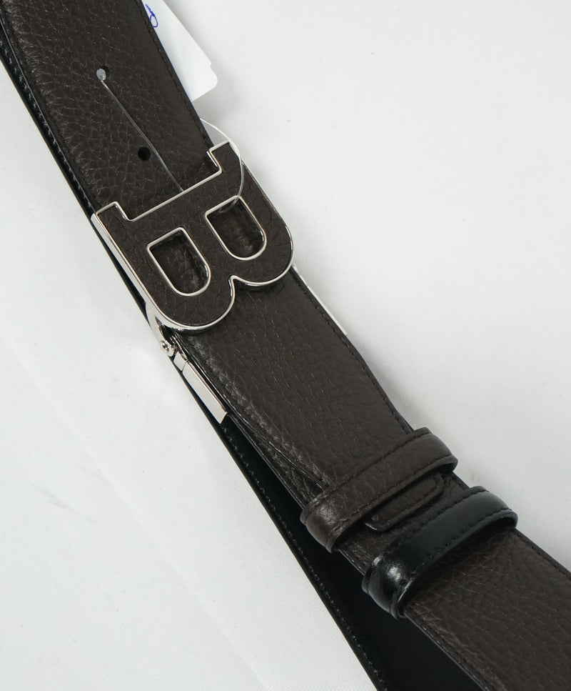 BALLY - "B" Buckle Pebbled Leather Inlay Reversible Belt -  38W