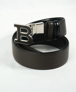 BALLY - "B" Buckle Pebbled Leather Inlay Reversible Belt -  42W