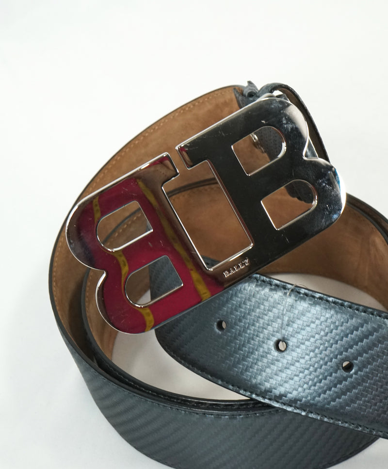 BALLY - Mirror "B" Buckle LOGO Carbon Fiber Strap Belt -  44W (105)