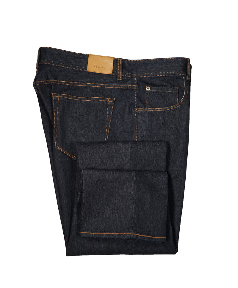 BOGLIOLI - Blue Jeans With Contrast Stitching Leather Logo Tag- 36W