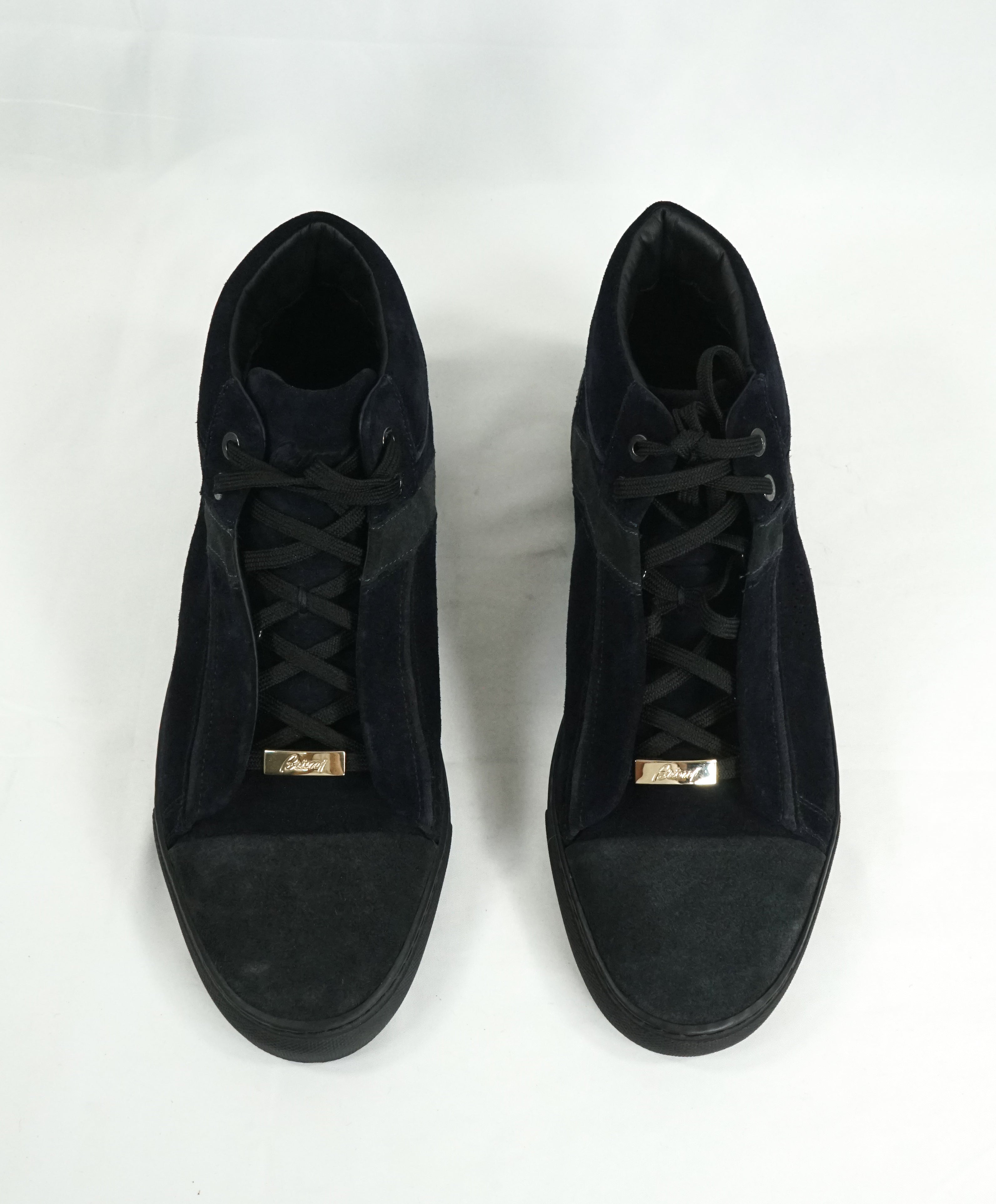 BRIONI - Blue & Gray High Top Suede Sneakers W Logo - 10.5