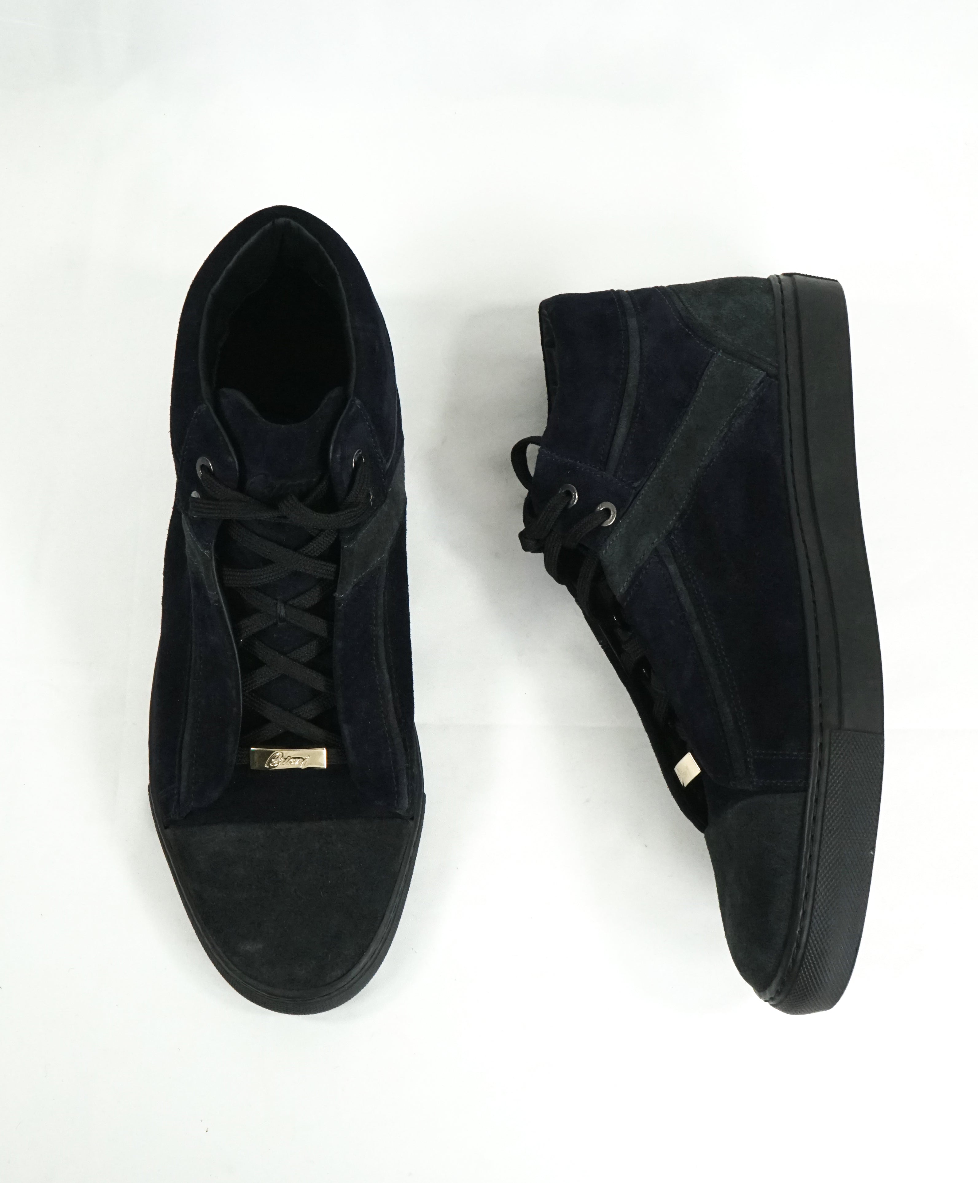 BRIONI - Blue & Gray High Top Suede Sneakers W Logo - 10.5
