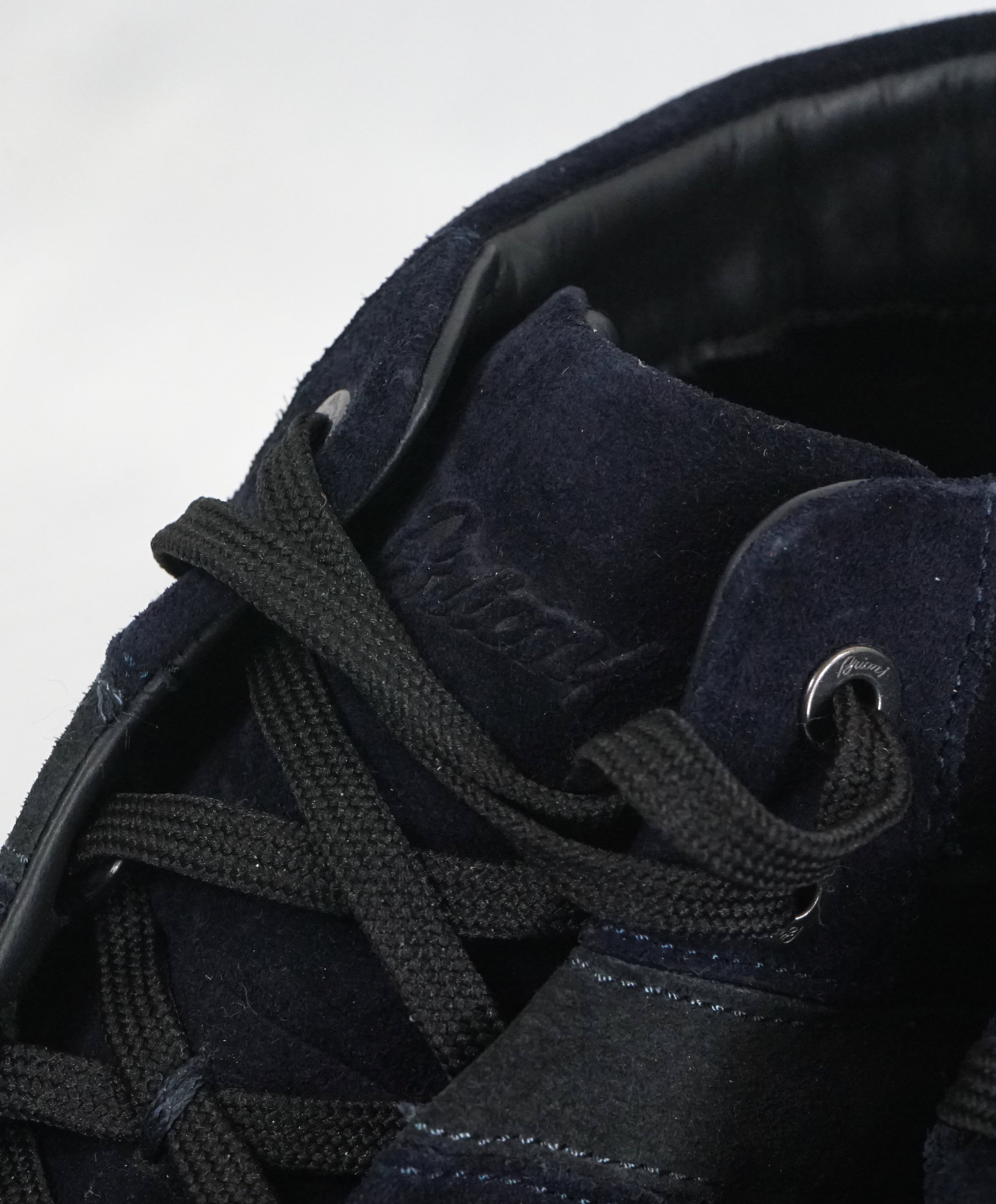 BRIONI - Blue & Gray High Top Suede Sneakers W Logo - 10.5