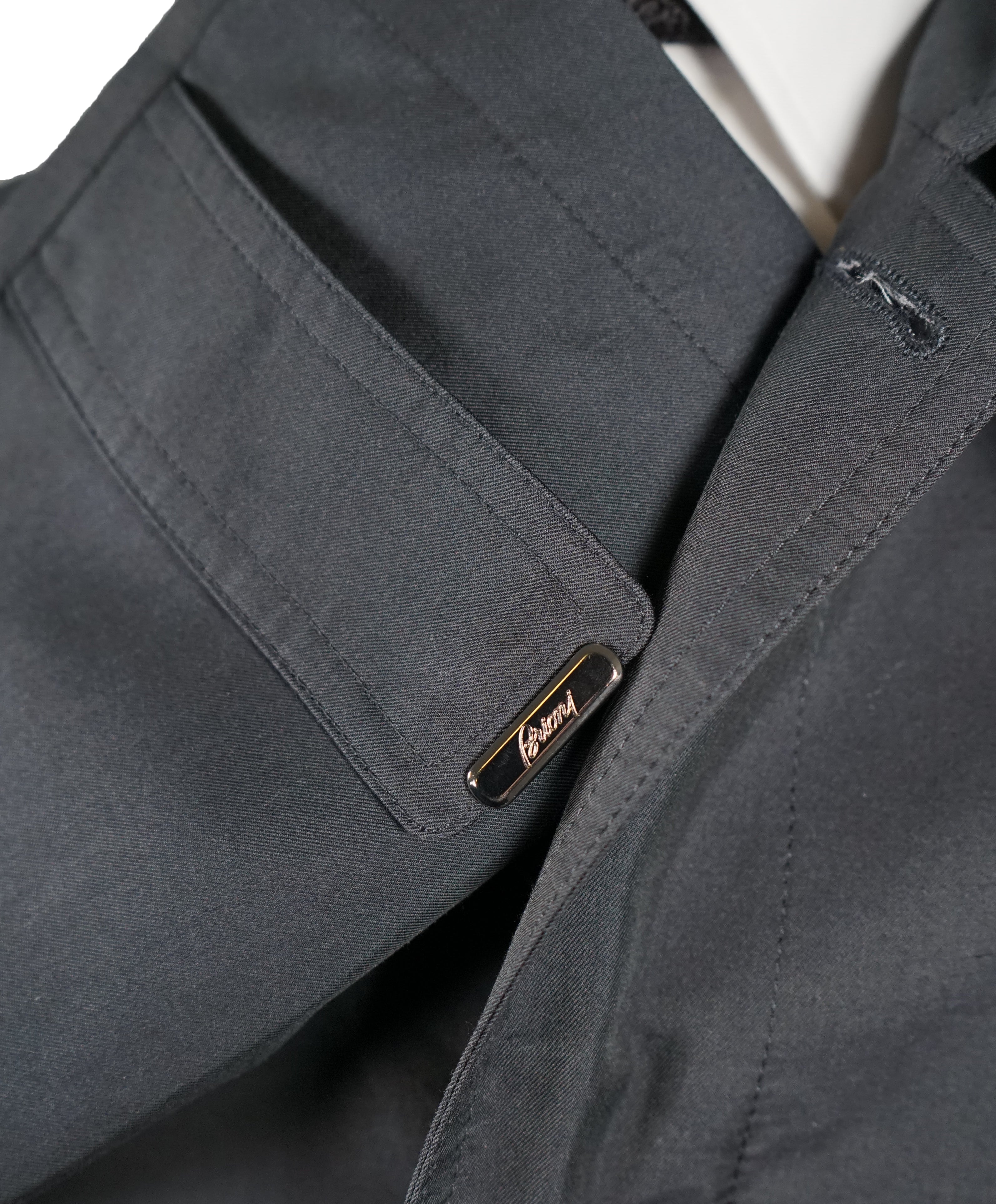 BRIONI - Silk Blend Long Top Coat With Leather Details & Logos - M