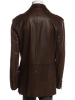 $7,200 BRIONI - *PREMIUM GRADE* Brown LEATHER Overcoat Blazer- 44R US