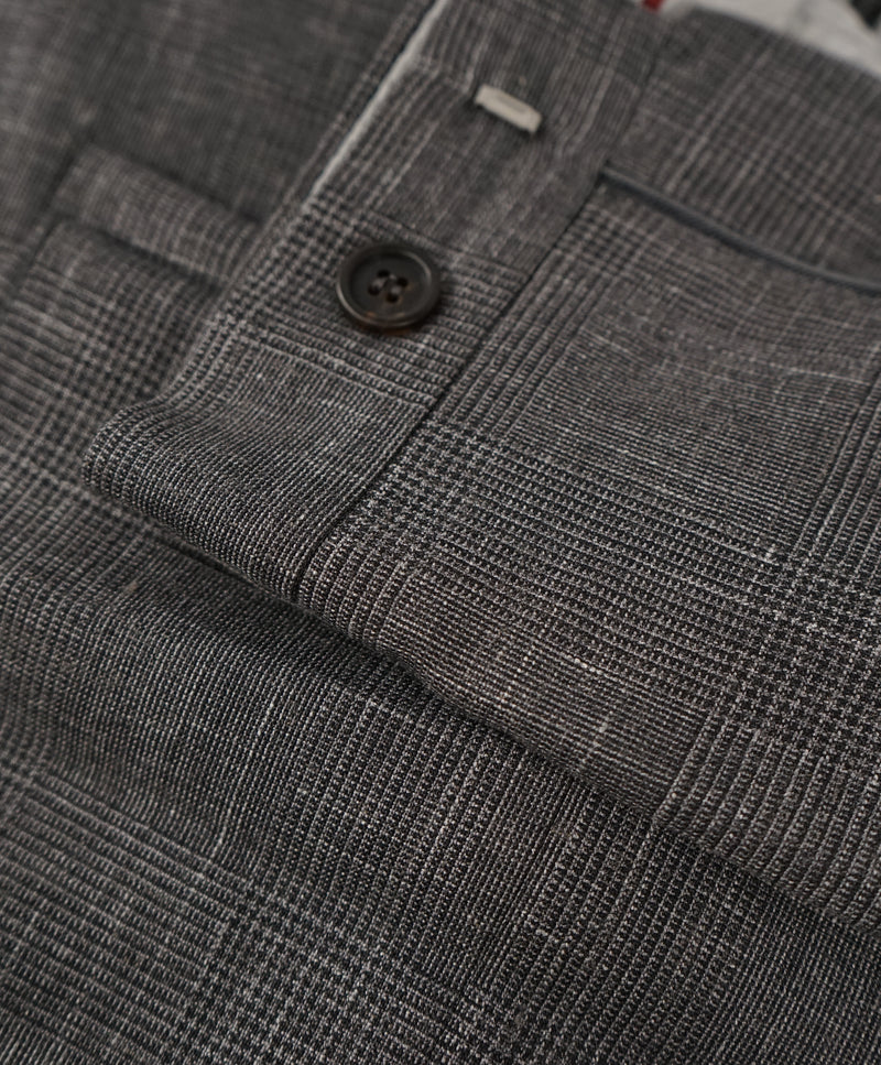 BRUNELLO CUCINELLI - Gray Plaid Wool/Linen/Silk Summer Blend Dress Pants - 37W