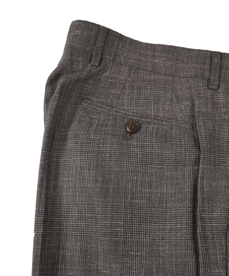 BRUNELLO CUCINELLI - Gray Plaid Wool/Linen/Silk Summer Blend Dress Pants - 37W