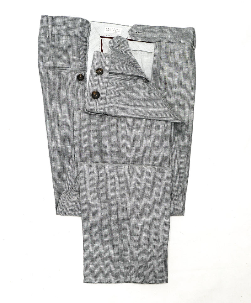 BRUNELLO CUCINELLI - Bold Herringbone Wool/Silk/Linen Semi-Lined Suit - 38R