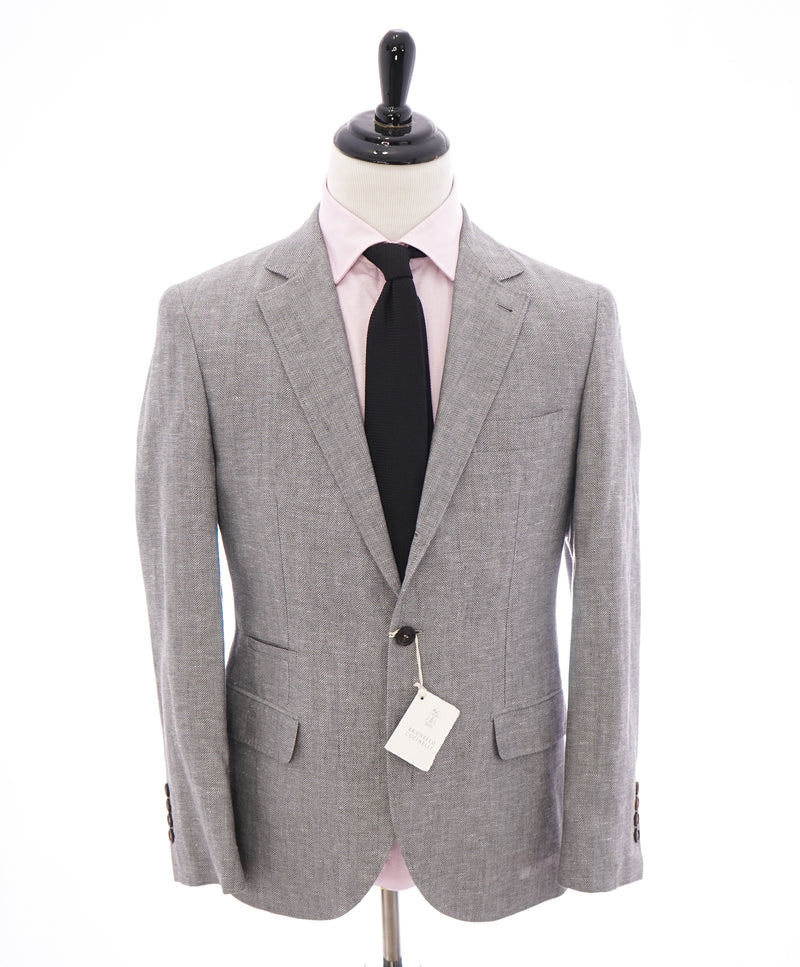 BRUNELLO CUCINELLI - Bold Herringbone Wool/Silk/Linen Semi-Lined Suit - 40R