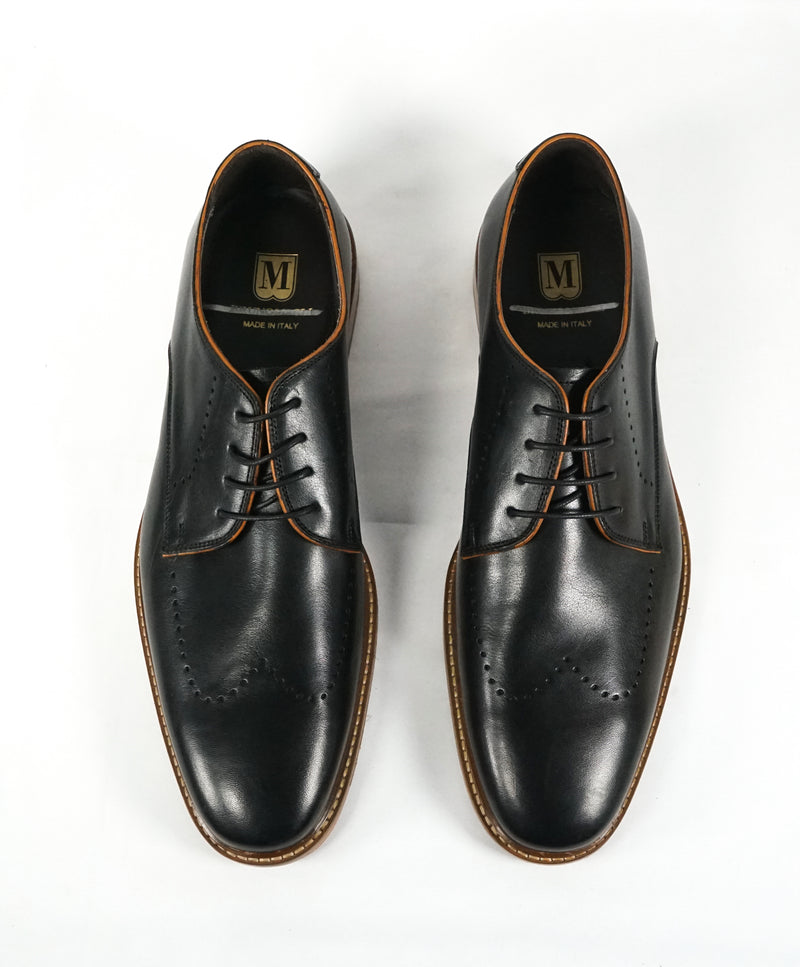 BRUNO MAGLI - “JOHN” Black Brogue Oxfords W Contrast Sole - 12