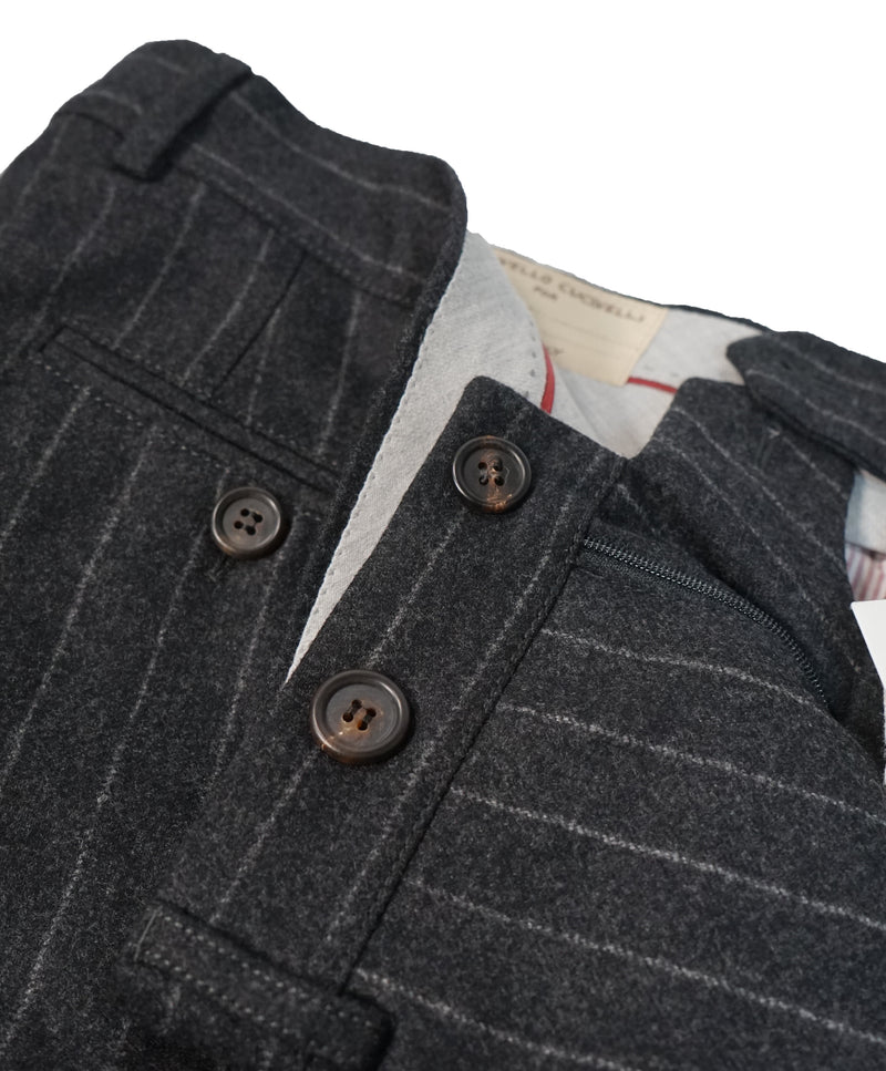 BRUNELLO CUCINELLI -Gray Chalk Stripe Flat Front Pants - 34W x 36L