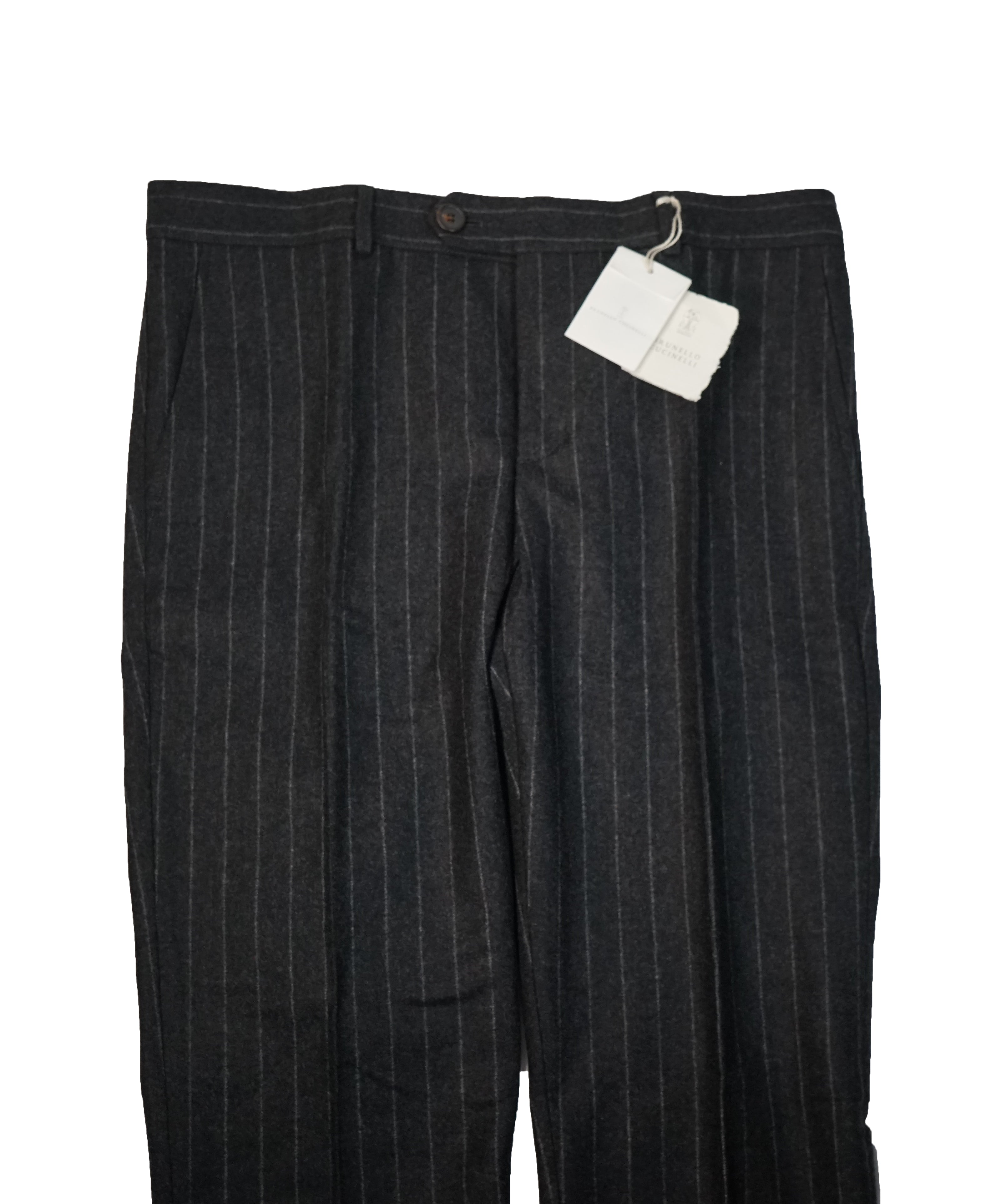 BRUNELLO CUCINELLI -Gray Chalk Stripe Flat Front Pants - 34W x 36L