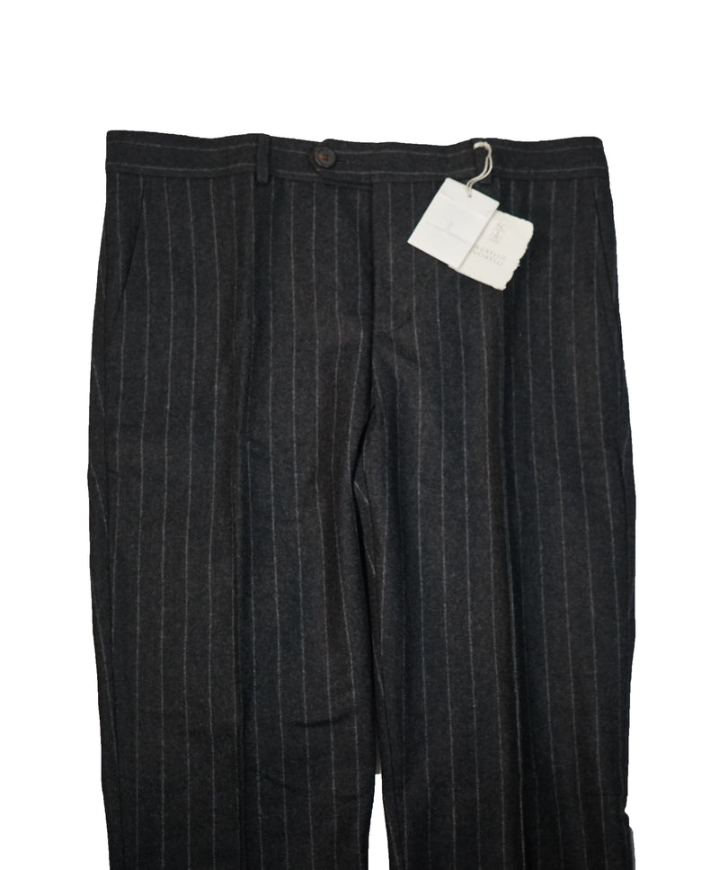 BRUNELLO CUCINELLI -Gray Chalk Stripe Flat Front Pants - 34W x 36L