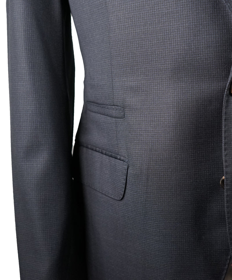 BRUNELLO CUCINELLI - Blue / Gray Check Minicheck Wide Peak Lapel Suit - 44R