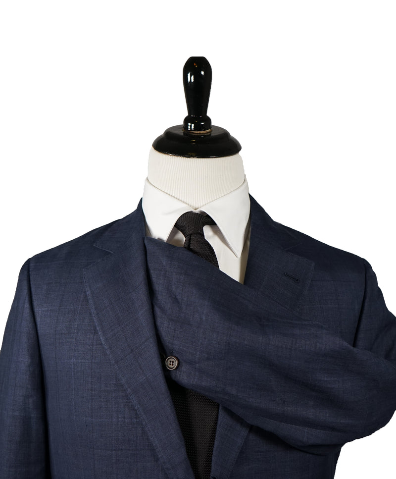 BRUNELLO CUCINELLI - Blue & Gray Check Wool Linen Silk Blazer - 40R