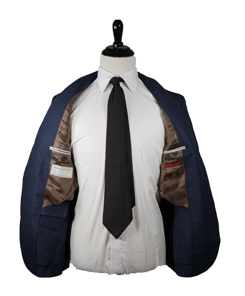 BRUNELLO CUCINELLI - Blue & Gray Check Wool Linen Silk Blazer - 40R