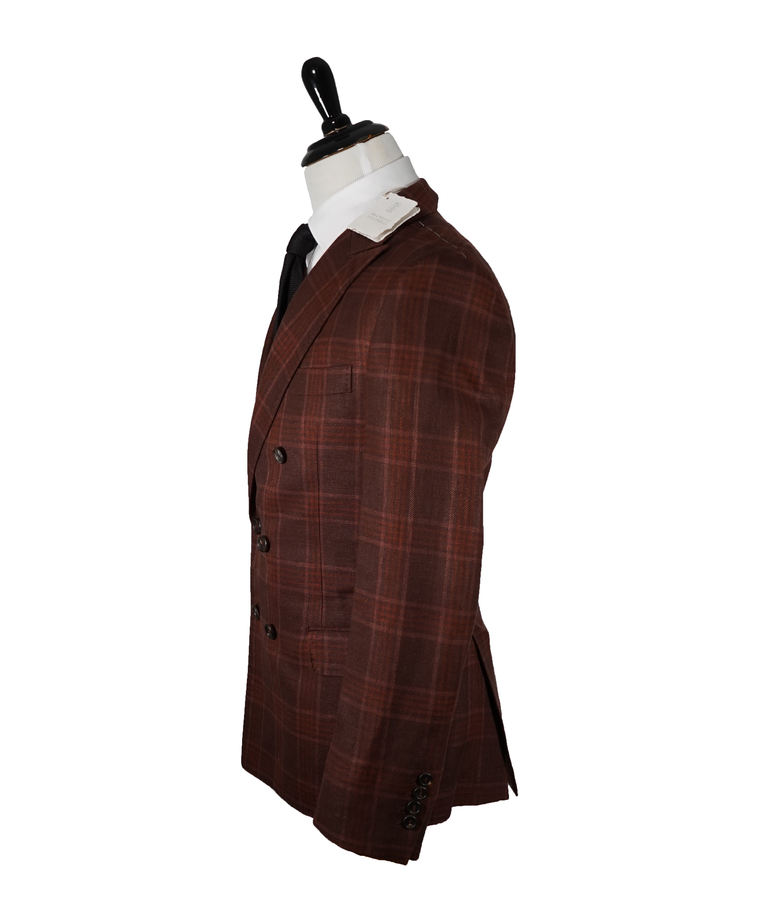 BRUNELLO CUCINELLI - Burgundy Check Double Breasted Blazer- 36R