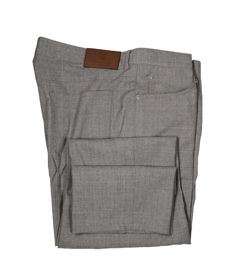BRUNELLO CUCINELLI - Wool 5-Pocket Logo Pants With Leather Tag- 40W