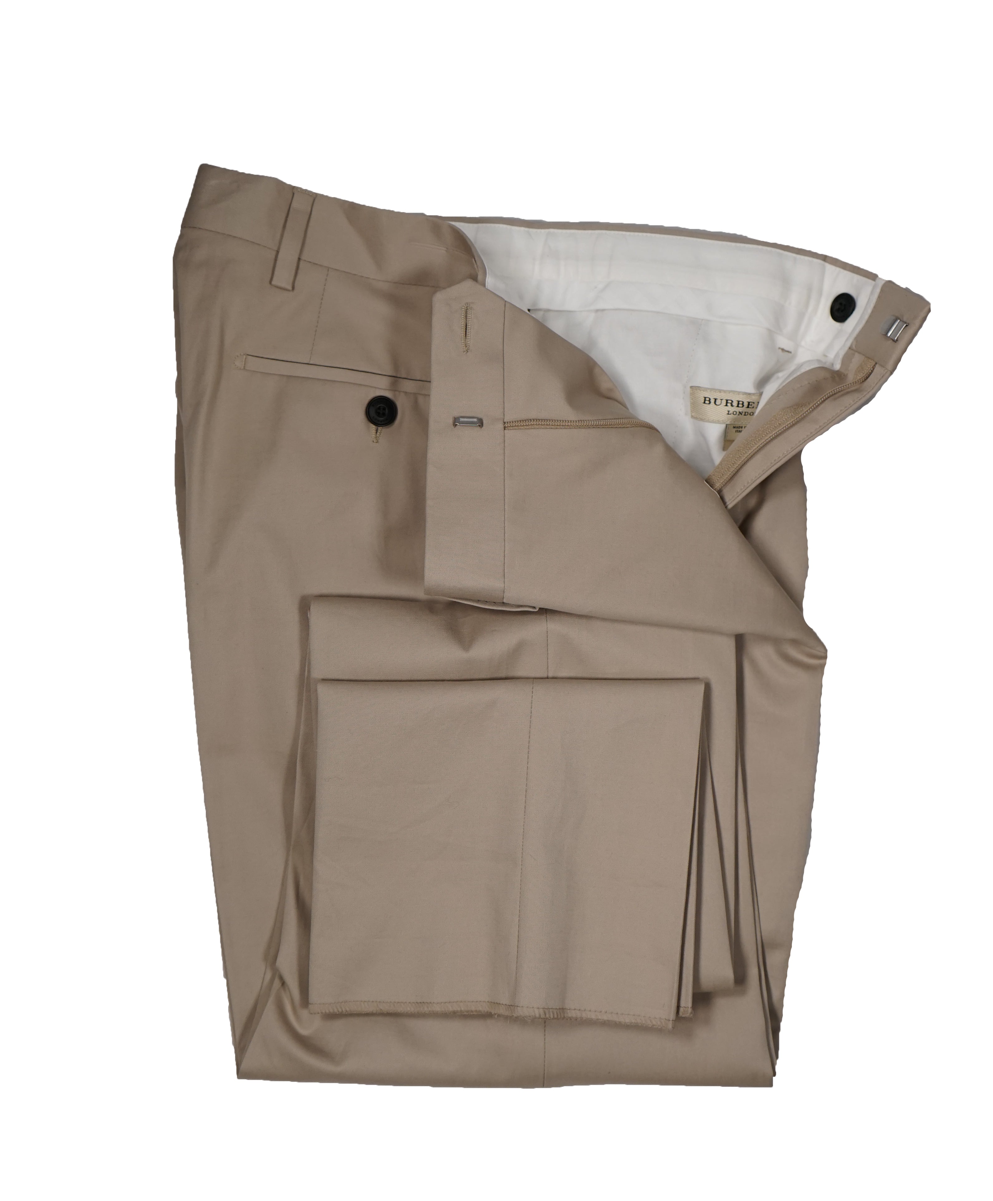 BURBERRY LONDON - Stone Cotton Flat Front Dress Pants - 31W