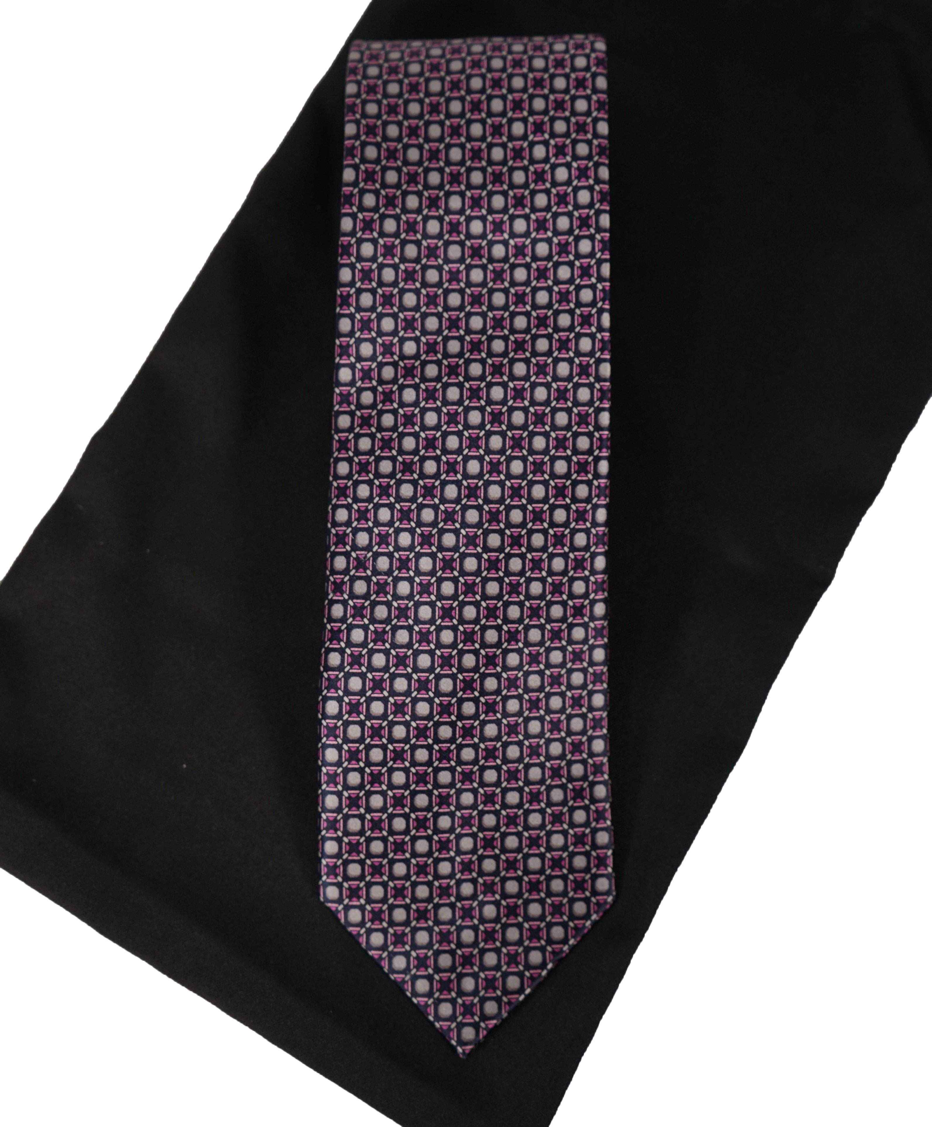 BRIONI - Navy Silver & Pink Geometric Print Tie