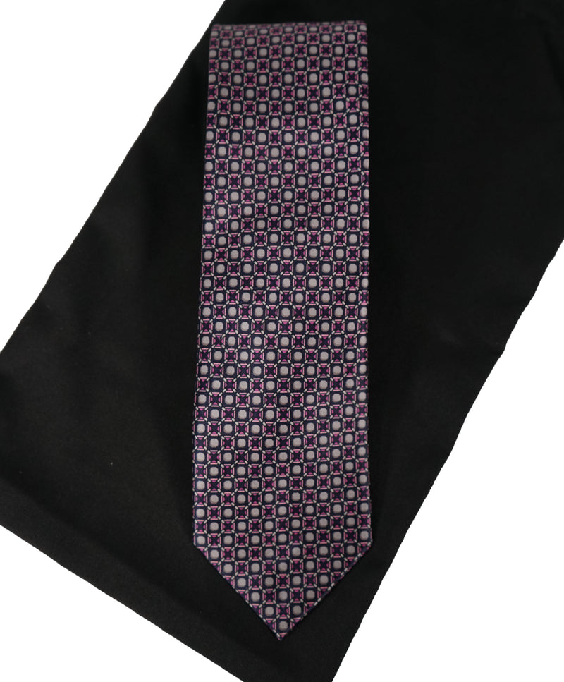 BRIONI - Navy Silver & Pink Geometric Print Tie
