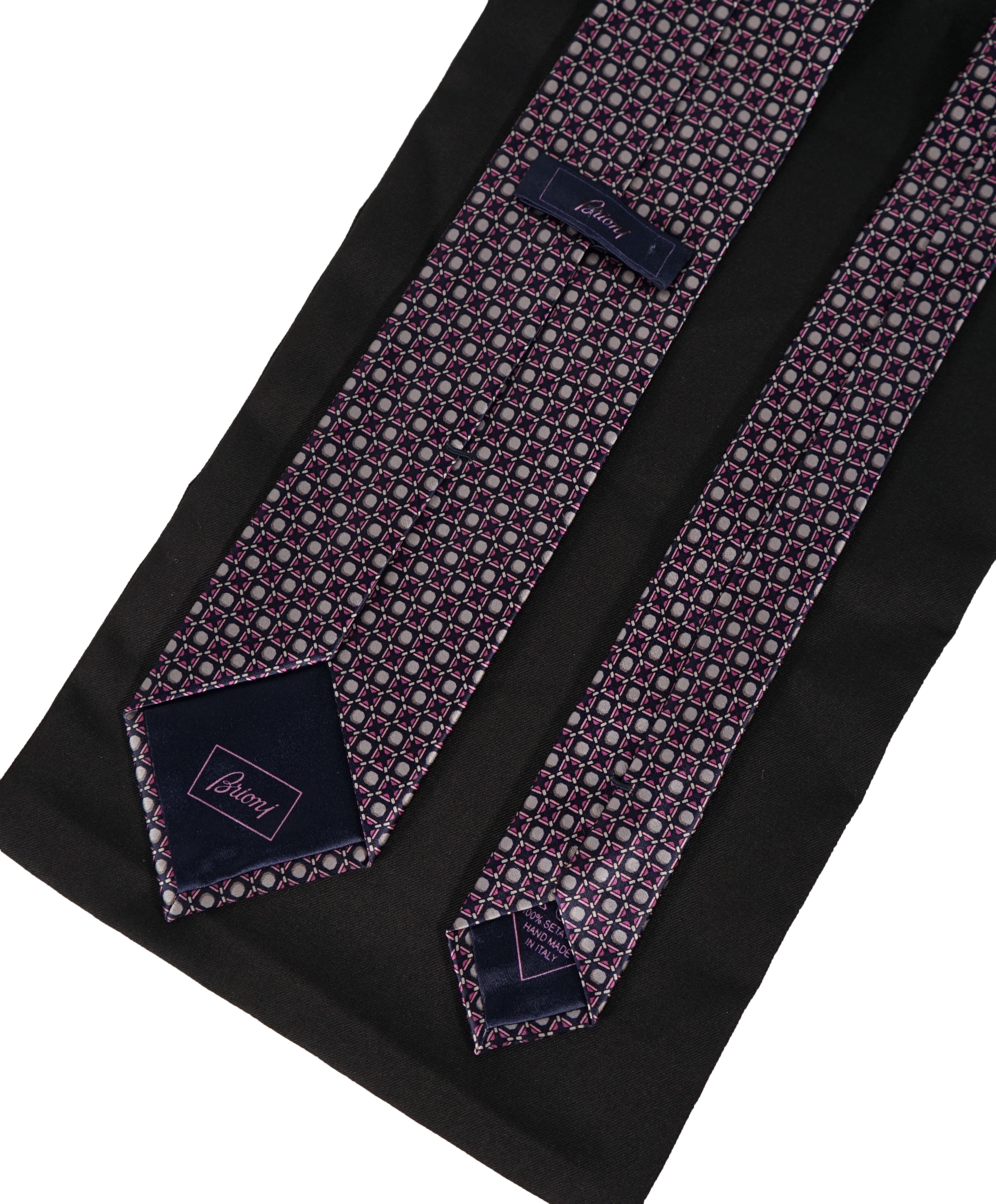 BRIONI - Navy Silver & Pink Geometric Print Tie