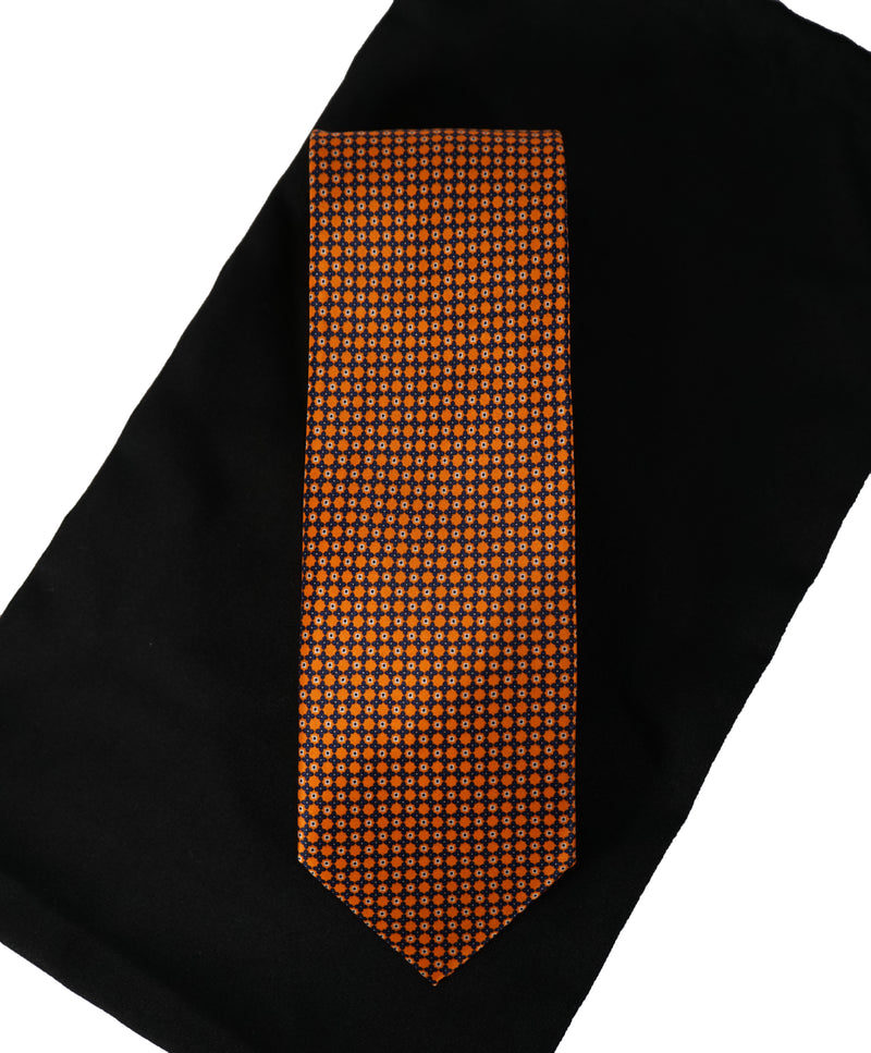 BRIONI   -   Orange  &  Black Geometric Print Tie TEST TEST
