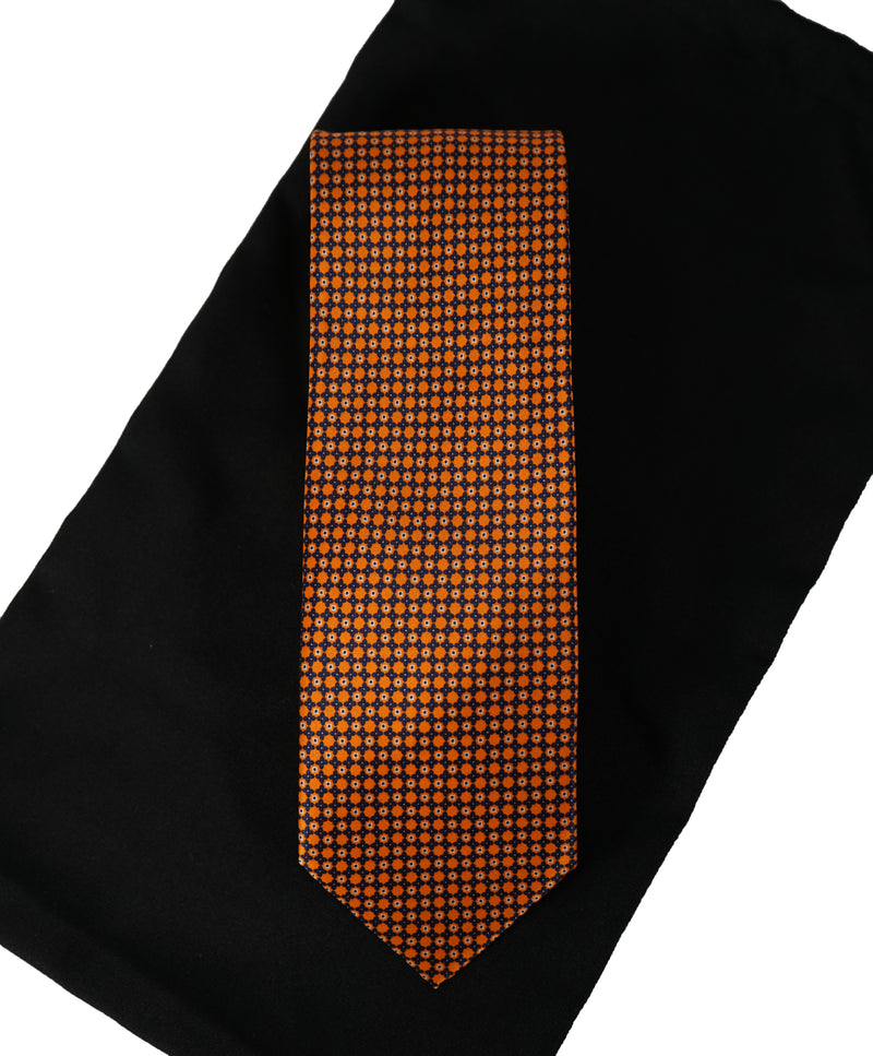 BRIONI - Orange & Black Geometric Print Tie