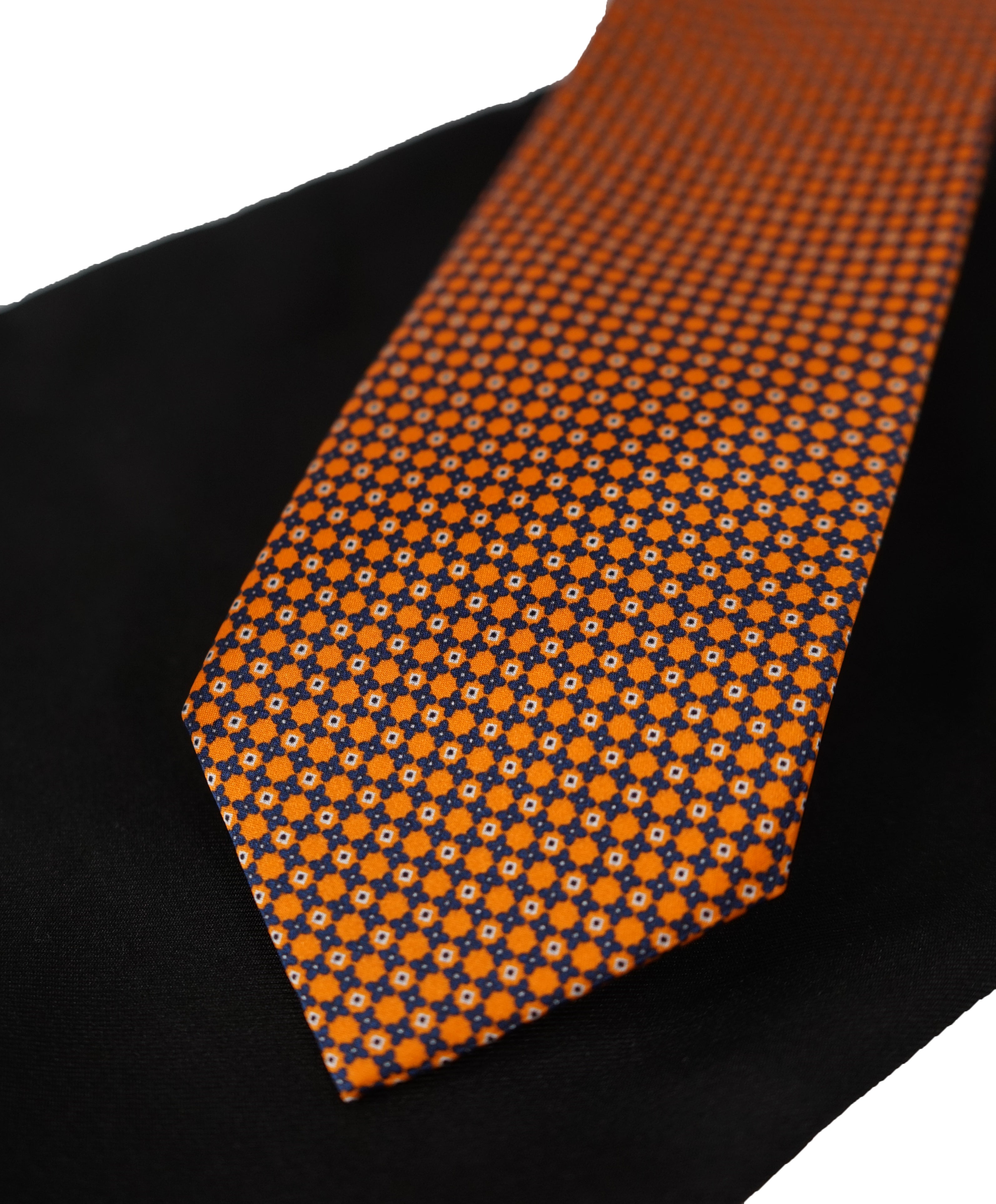 BRIONI   -   Orange  &  Black Geometric Print Tie TEST TEST