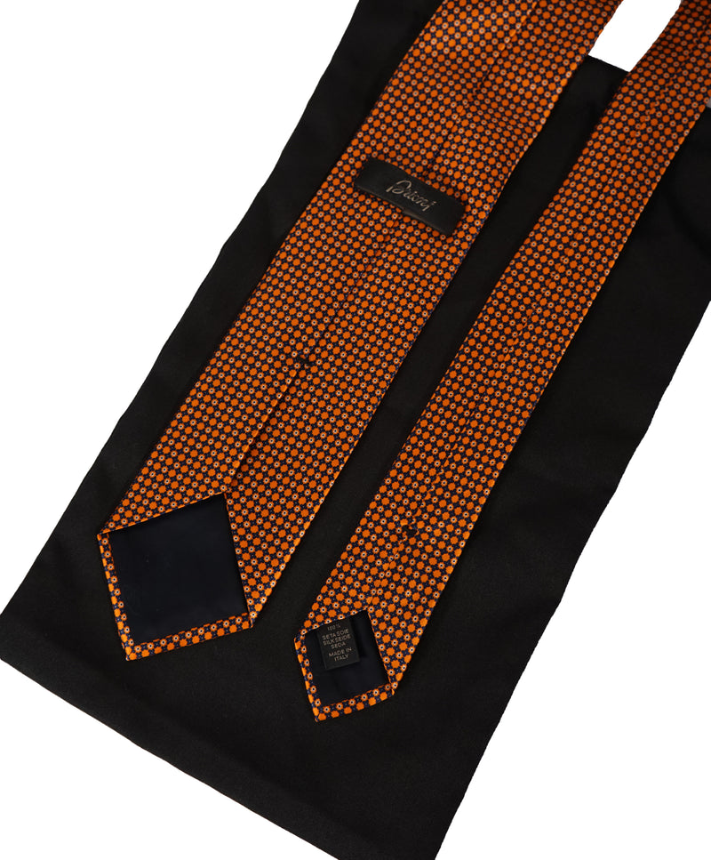 BRIONI   -   Orange &  Black Geometric Print Tie