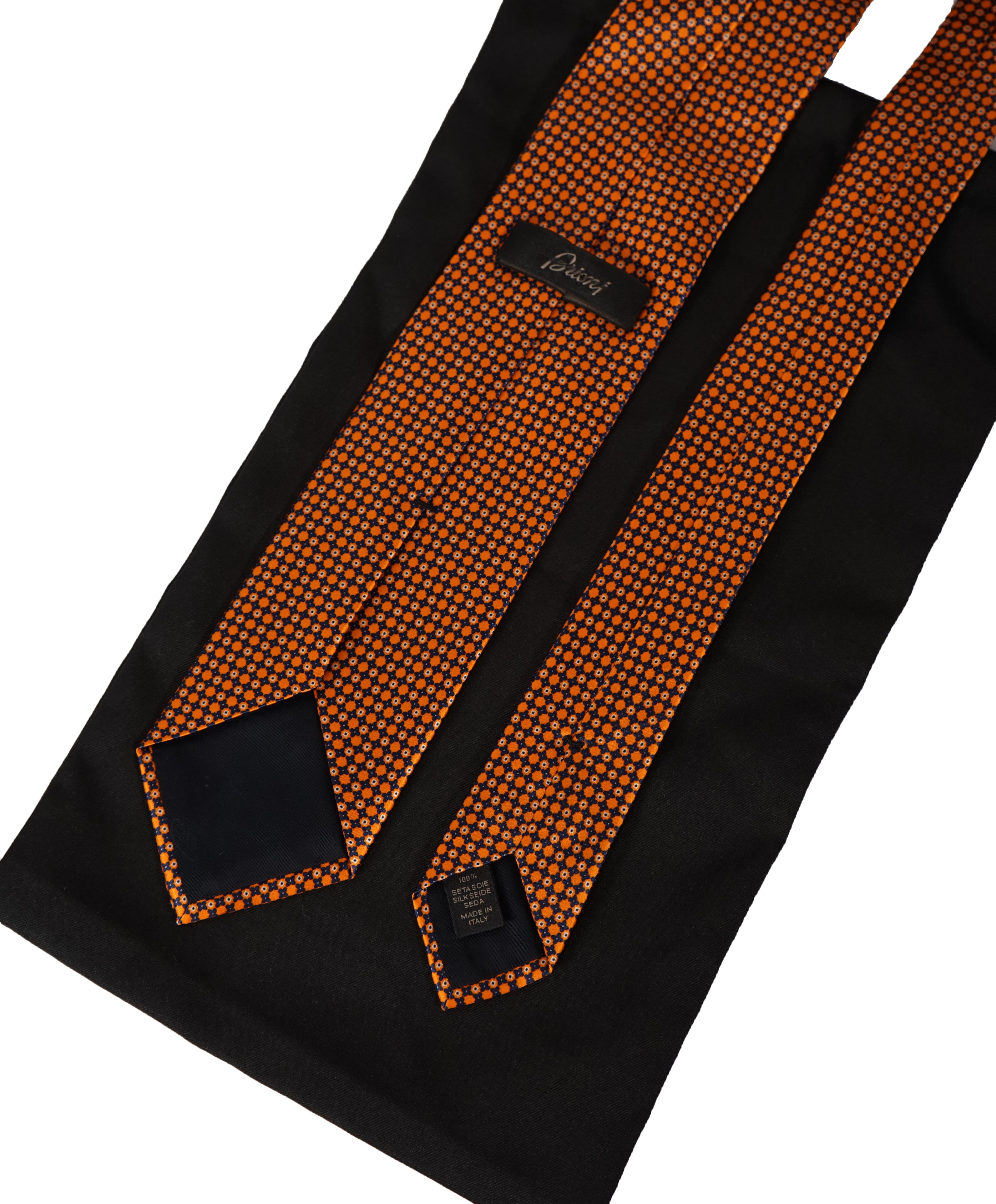 BRIONI   -   Orange  &  Black Geometric Print Tie TEST TEST