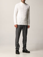 $495 ELEVENTY - Cable Knit Mock Neck Ivory Pure Wool Sweater - M