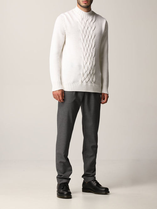 $495 ELEVENTY - Cable Knit Mock Neck Ivory Pure Wool Sweater - XL