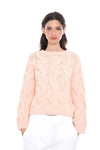 ELEVENTY - Pink/Peach Cotton Braided Cable Knit Round Neck Sweater - XS