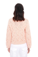 ELEVENTY - Pink/Peach Cotton Braided Cable Knit Round Neck Sweater - M
