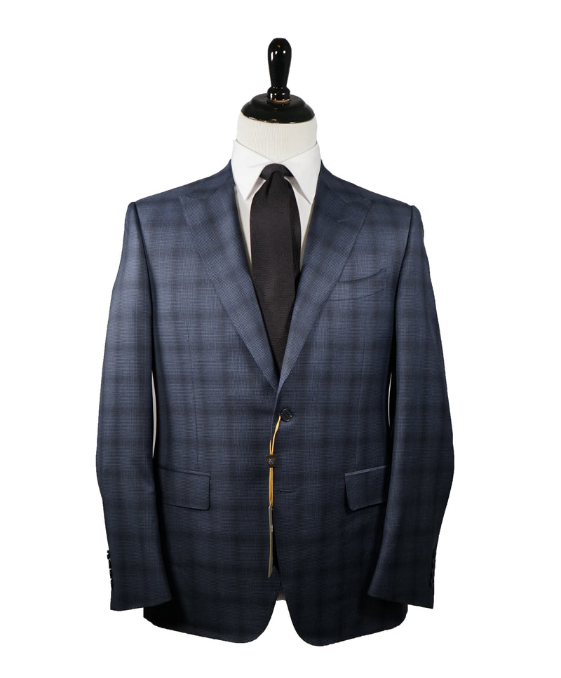 CANALI - Blue Multi Check Plaid Peak Lapel Suit - 40R