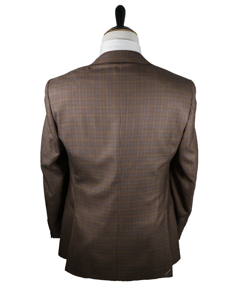 CANALI - Brown Silk & Wool Brown Blue Houndstooth Blazer - 40R