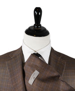 CANALI - Brown Silk & Wool Brown Blue Houndstooth Blazer - 40R