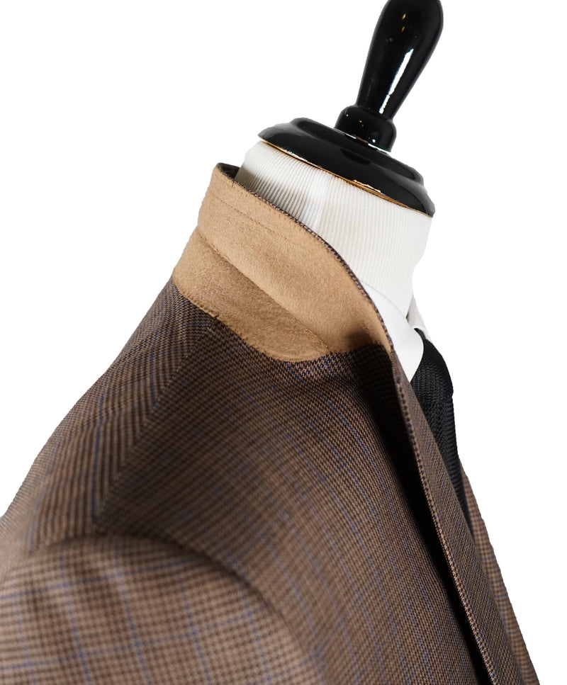 CANALI - Brown Silk & Wool Brown Blue Houndstooth Blazer - 40R
